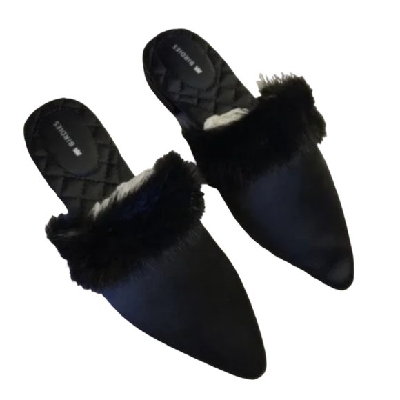Birdies The Dove Onyx Womens Fur Pointed Toe Slip On Mules, Brand New In Box - Picture 5 of 5